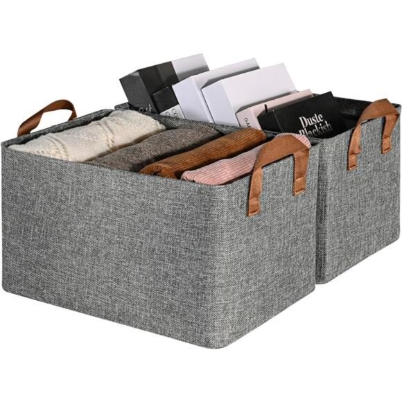 Large Fabric Storage Bins Set of 2 Closet Shelf Organizer with Metal Frame - Picture 1 of 7
